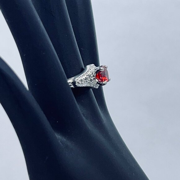 Silver Tone With Orange And Clear Glass Rhinestone Statement Ring (R364) - Picture 2 of 6